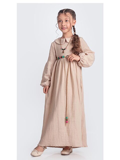 Mnk Baby & Kids Müslin Kumaş Kız Çocuk Uzun Kollu Elbise M00705 - S000389115-7152