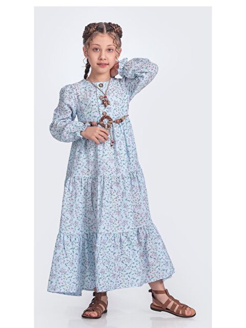 Mnk Baby & Kids Müslin Kumaş Kız Çocuk Uzun Kollu Elbise M00705 - S000389115-17234