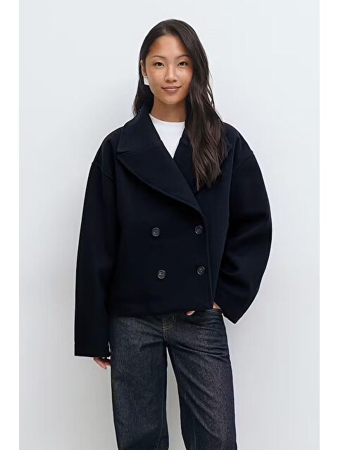 Madmext Lacivert Kısa Kaşe Kadın Kaban Mg2544 - S000460314-21164