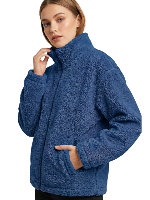 Genius Store Kadın Pelüş Tam Fermuarlı Cepli Sherpa Kuzu Kumaş Oversize Pelüş Polar Sweatshirt - S000514920-23093