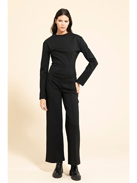 For You Moda Önü Çıma Detaylı Siyah Alt Üst Takım - S000346680-19351