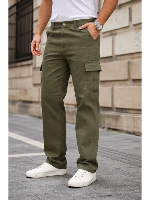 Comstar Erkek Kargo Cepli Pamuklu Haki Baggy Pantolon