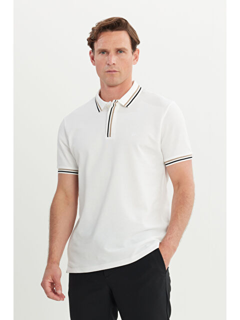 Altınyıldız Classics Erkek Beyaz %100 Pamuk Slim Fit Dar Kesim Polo Yaka Tişört