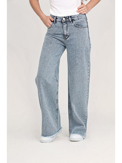 Modanino Kız Çocuk Destroy Paçalı-Geniş Kesim Jean Pantolon 5-15 Yaş 12488 - S000494620-17234