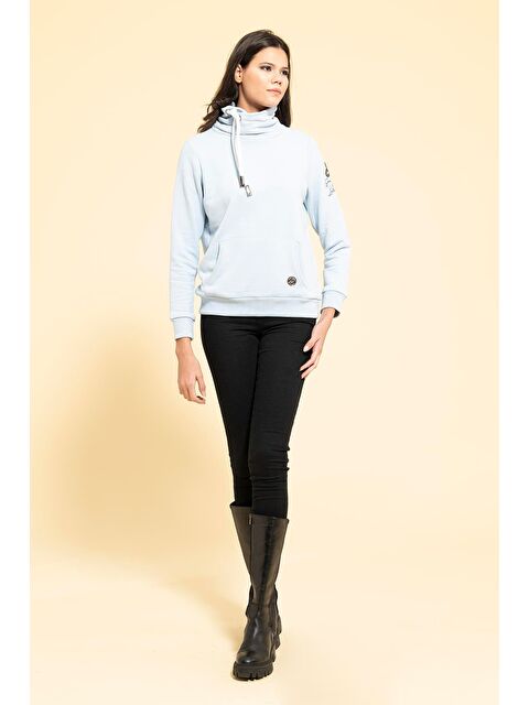 For You Moda Yaka Kordon Detaylı Kanguru Cep Mavi Sweatshirt - S000346682-17234