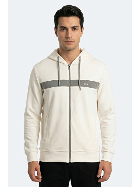 SLAZENGER KRALON I Erkek Kapüşonlu Cepli Ekru Sweatshırt