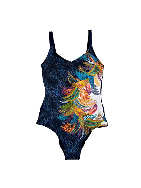 Hazelin Kadın Lacivert Tropikal Yaprak Desen Yüzücü Mayo HZL25S-LC0046 - S000398340-21164