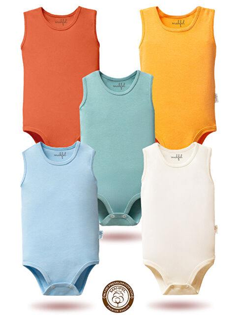 Mahfel %100 Pamuklu Atlet 5'li Baskısız Çıtçıtlı Bebek Body Zıbın FSE - S000513190-7379
