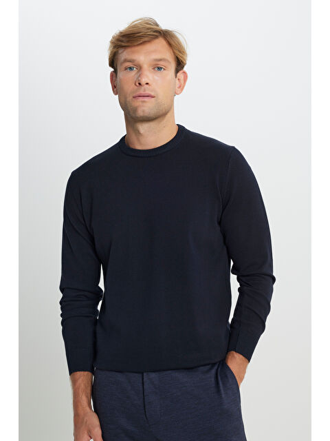 Altınyıldız Classics Erkek Lacivert Pamuklu Standart Fit Normal Kesim Bisiklet Yaka Triko Kazak - S000402728-21164