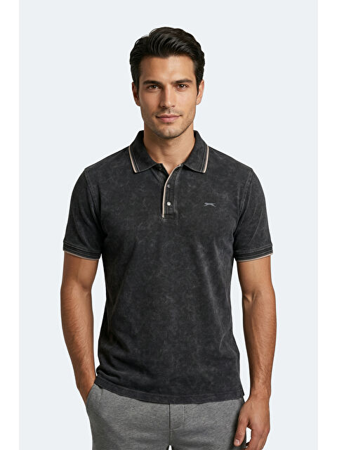 SLAZENGER ZALE Erkek Polo Yaka Siyah Tişört