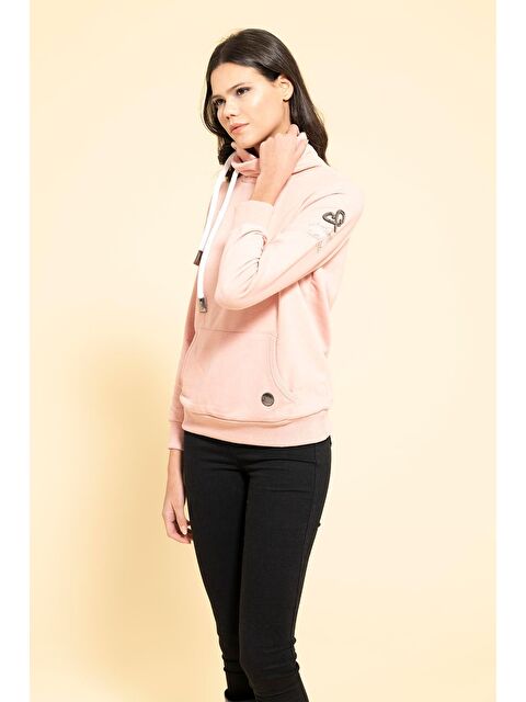 For You Moda Yaka Kordon Detaylı Kanguru Cep Pembe Sweatshirt - S000346684-20024