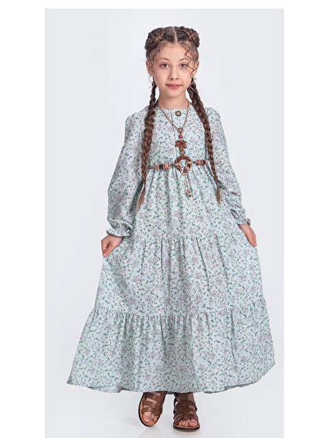 Mnk Baby & Kids Müslin Kumaş Kız Çocuk Uzun Kollu Elbise M00705 - S000389115-29488