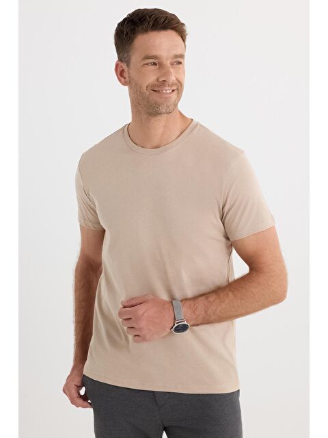 TUDORS Unisex Slim Fit Dar Kesim %100 Pamuk Yumuşak Dokulu Taş Bisiklet Yaka Tişört - S000494303-25636