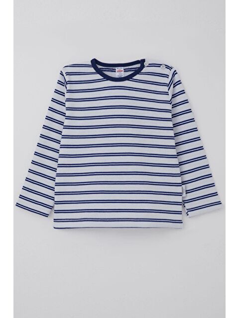 Breeze Erkek Bebek Uzun Kollu Tişört Patlı Çizgili Beyaz (9 Ay-3 Yaş) - S000332592-20063