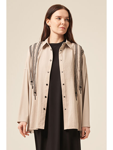 Remsa Önü Dikiş Detaylı Bambu Tunik Çıtçıtlı Gömlek 5171 Taş - S000464639-25636