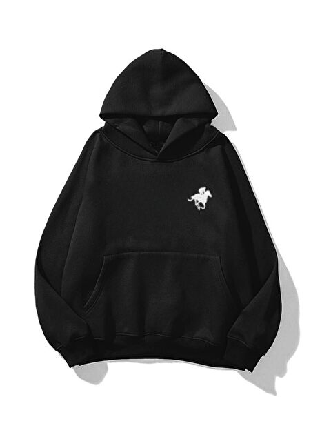 Trendseninle Kadın Siyah Horse Baskılı Oversize Kapüşonlu Sweatshirt Hoodie - S000464640-19351