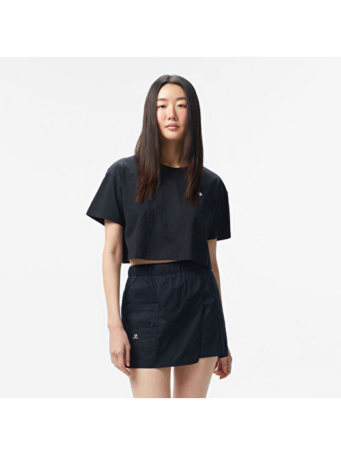 Converse Sporty Boxy Kadın Siyah Yuvarlak Yaka Tişört - S000525917-19351