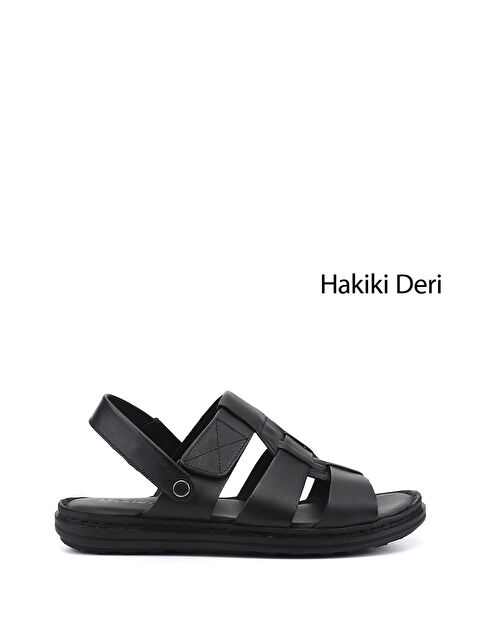 GÖNDERİ(R) Erkek SİYAH Hakiki Deri Comfort Sandalet