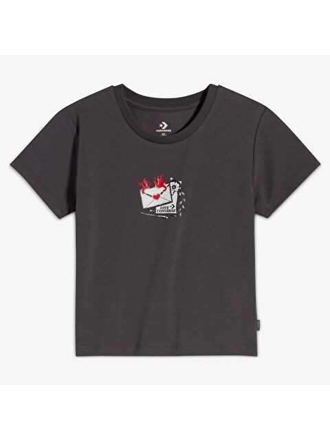 Converse Love Letter Kadın Siyah Yuvarlak Yaka Tişört - S000525918-19351