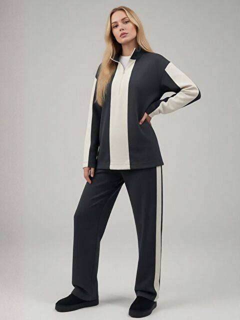 Trendseninle Kadın Füme Yarım Fermuarlı Premium Kumaş Eşofman Takımı - S000497990-33408