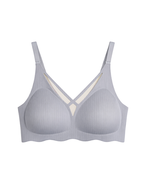 Cottonhill Seamless Bra - Liny | Gri Lazer Kesim Dikişsiz Çizgi Desenli Dekolteli Kadın Sütyen - S000508564-20600
