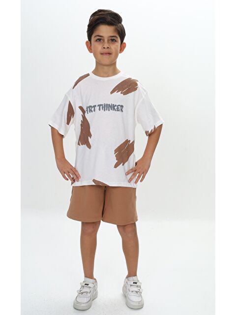 Toontoykids Erkek Çocuk Fırça Desenli Yazı Baskılı Şortlu Takım - S000358223-19413