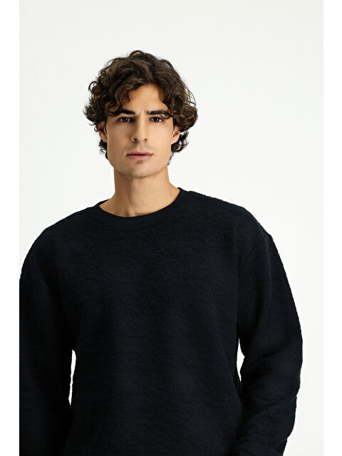 Kiğılı Bisiklet Yaka Loose Fit Desenli Pamuklu Sweatshirt - S000494063-19351