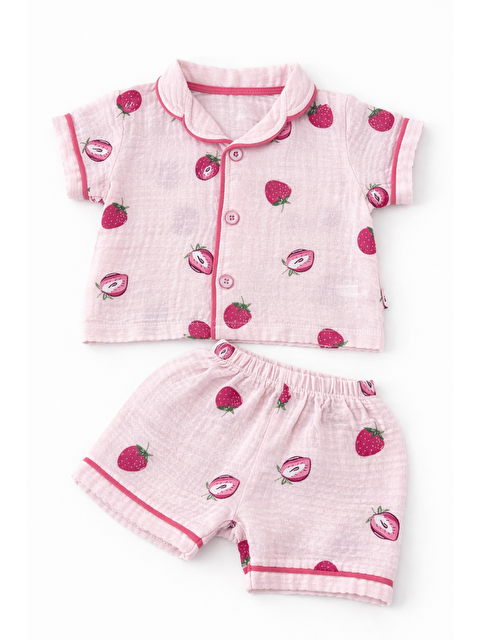 Verona Tarz Kız Bebek Müslin Kumaş Alt-Üst Pijama Takımı 2li Takım Şortlu Yazlık