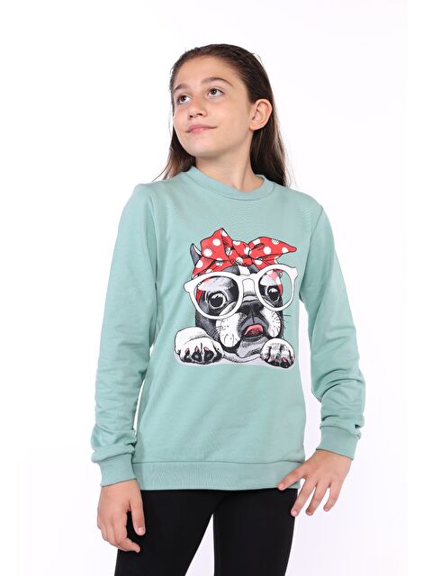 Toontoykids Kız Çocuk Köpek Figür Baskılı Sweatshirt