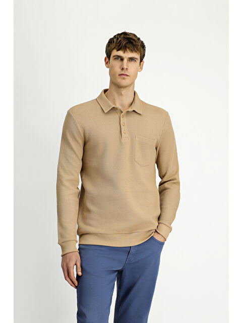 Kiğılı Polo Yaka Regular Fit Desenli Cepli Pamuk Sweatshirt - S000452963-19928