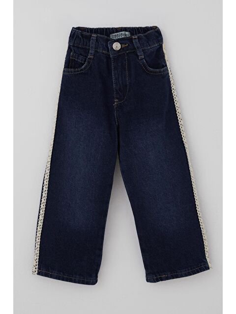 Breeze Kız Çocuk Jean Pantolon Yanları Şerit Güpür Detaylı Koyu Mavi (3-7 Yaş) - S000502523-19393