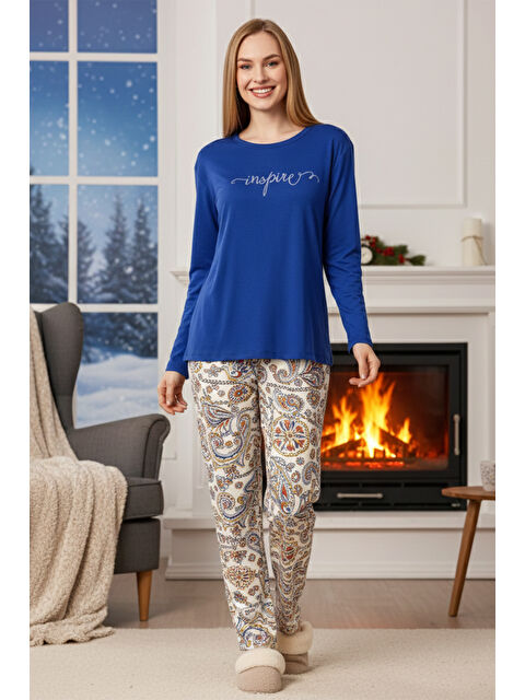 Remsa Kadın Çiçek Desenli Saphire Pijama Takımı 0556 Mavi01 - S000469088-37377
