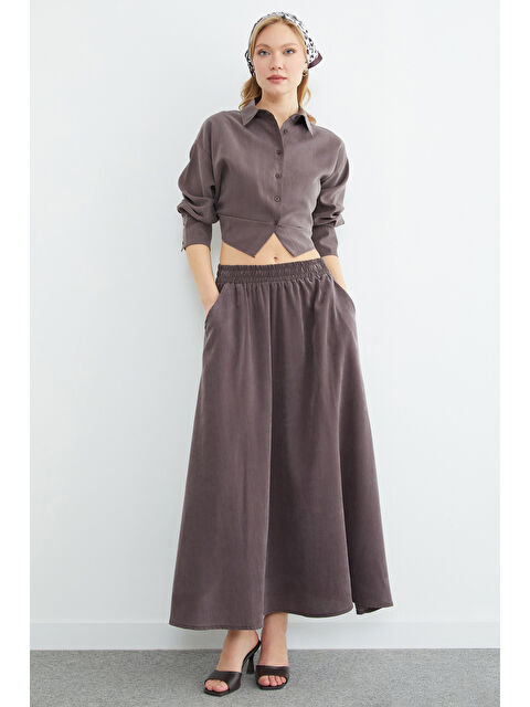 Fullamoda Beli Lastikli Cepli Maxi Boy Etek - S000508212-19413