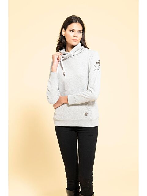 For You Moda Yaka Kordon Detaylı Kanguru Cep Gri Sweatshirt - S000346688-20600
