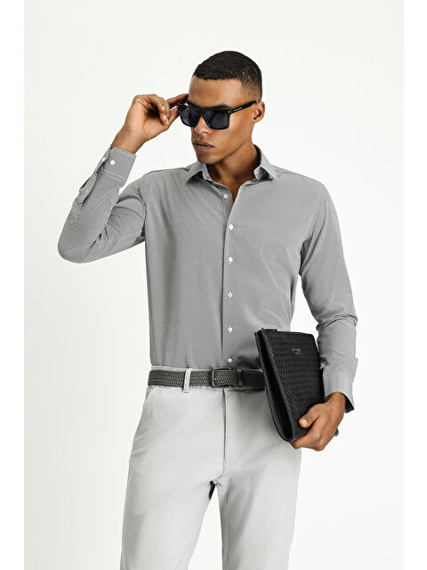 Kiğılı Uzun Kol Slim Fit Dar Kesim Klasik Desenli Pamuklu Kolay Ütülenebilir Gömlek - S000404886-19351