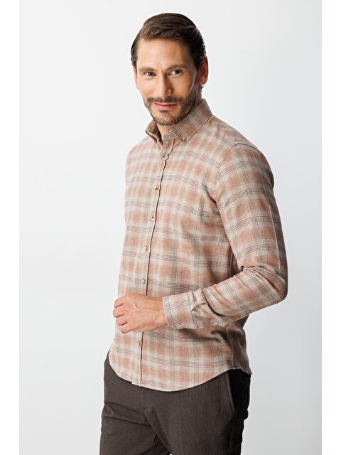 igs Kiremit Dynamic Fit Düğmeli Yaka Ekose Uzun Kollu Pamuklu Gömlek - S000490112-19413