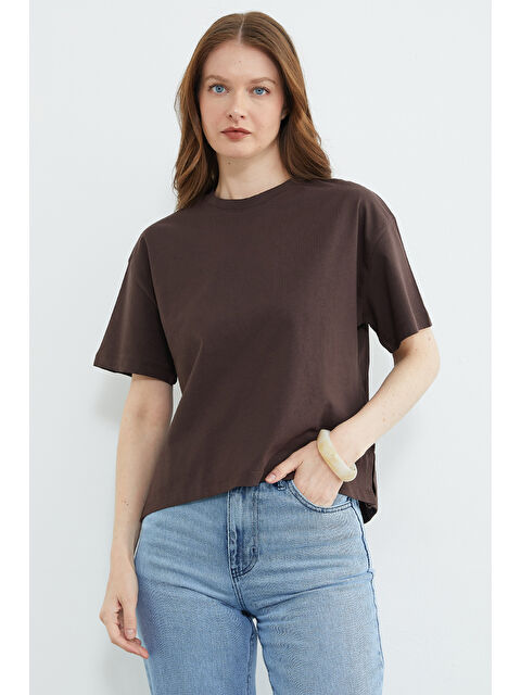 Fullamoda Basic Bisiklet Yaka Crop Tişört - S000527831-29704