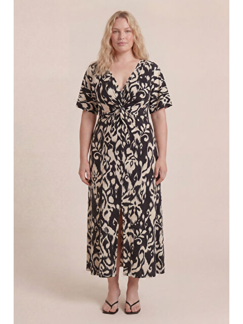 Mylinemoda Önü Düğümlü Örme Elbise