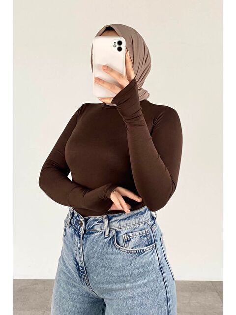 Lamelif Eldiven Detaylı Body Acı Kahverengi - S000529828-28102