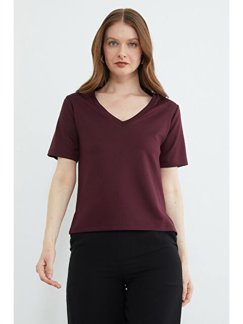 Fullamoda Basic V Yaka Modal Tişört - S000532021-20036