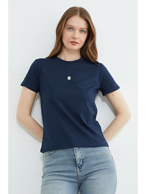 Fullamoda Metal Aksesuarlı Bisiklet Yaka Tişört - S000532023-21164