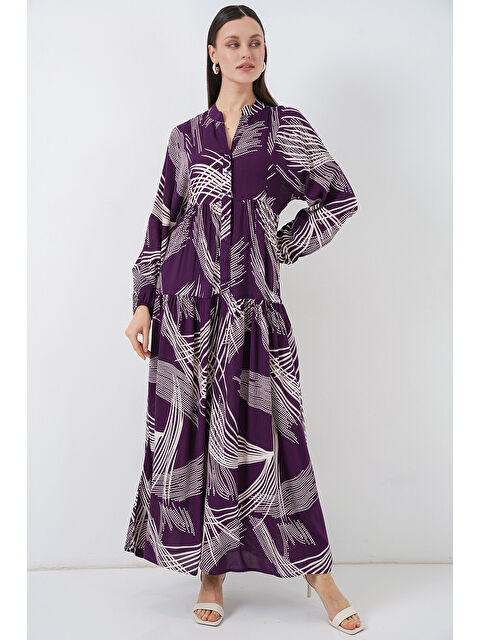 Bigdart Kadın Desenli Uzun Tesettür Elbise 2585 - Mor - S000407394-20042