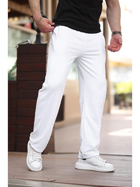 Madmext Beyaz Rahat Kesim Erkek Eşofman Altı E6560