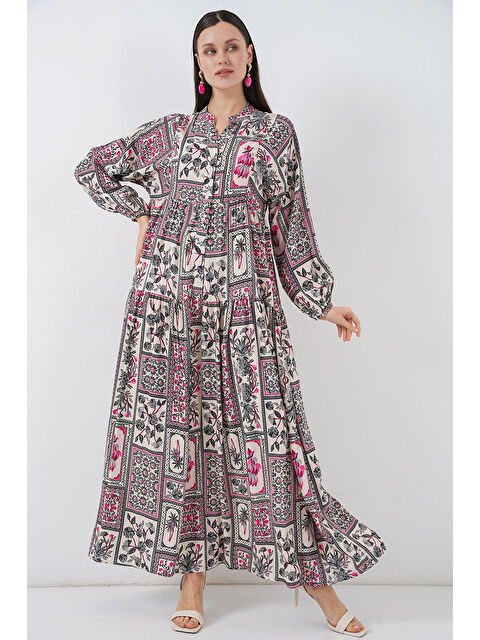 Bigdart Kadın Desenli Uzun Tesettür Elbise 2585 - B. Fuşya - S000407394-37266