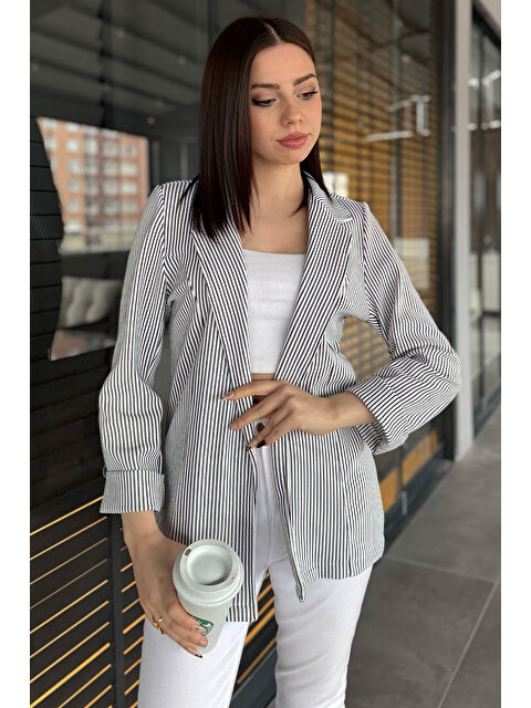 Gülseli Kadın Çizgili Duble Kol Blazer Ceket - S000361166-20063