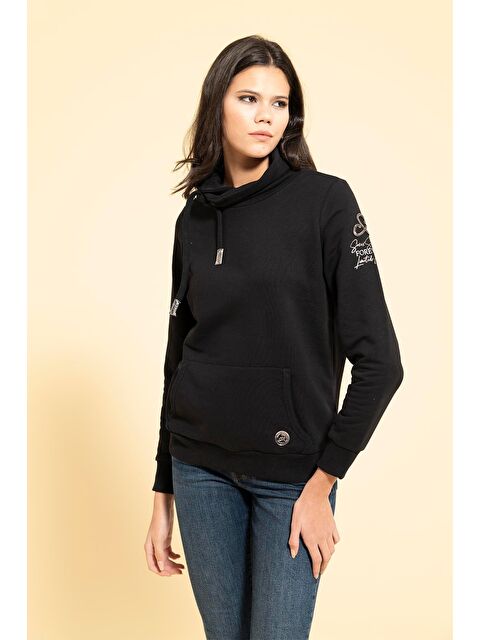For You Moda Yaka Kordon Detaylı Kanguru Cep Siyah Sweatshirt - S000346689-19351