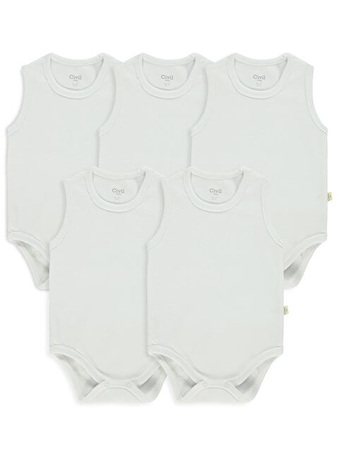 Civil Baby Organik 5 li Sıfır Kol Çıtçıtlı Badi - Ekru 0-1 Ay - S000494621-19965