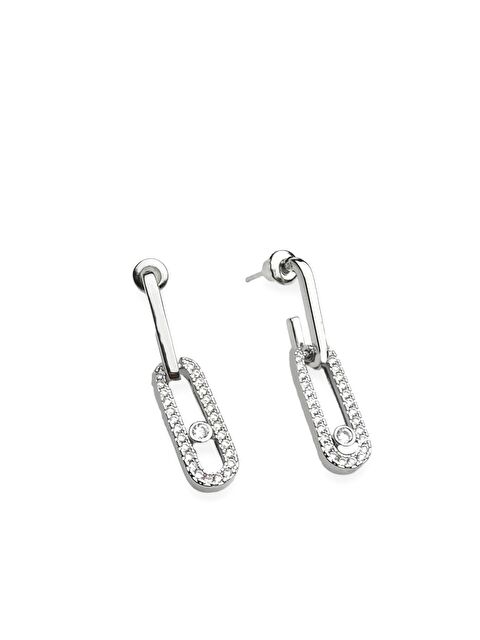 New Obsessions Mess Uno Zirkon Taşlı İki Katlı Badem Sallantılı Çivi Küpe - S000470001-18105