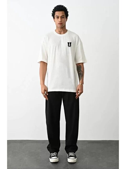 Jane's Unisex Bisiklet Yaka Baskılı Oversize T-Shirt - Beyaz - S000528318-20063