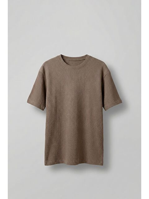 Abluka Online Erkek Fitilli Yıkamalı Renk Geçişli Oversize T-Shirt Kahve Beyaz - S000506310-37319